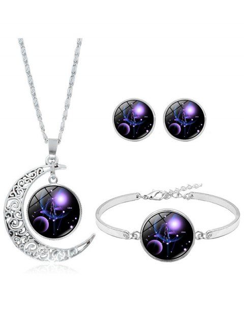 Ensemble de Collier de Boucles D'Oreilles et de Bracelet Galaxie Motif Signe du Zodiaque avec Pierre