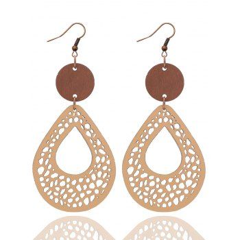 Vintage Hollow Mesh Handmade Wood Drop Earrings