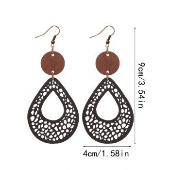 Vintage Hollow Mesh Handmade Wood Drop Earrings