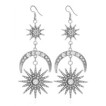 Rhinestone Geometric Star Sun and Moon Vintage Design Drop Earrings