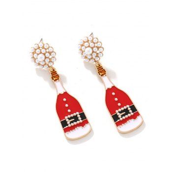Enamel Pearl Inlaid Christmas Wine Bottle Metal Drop Earrings