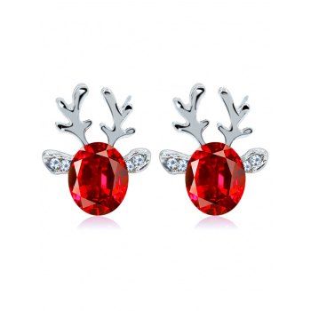 Christmas Crystal Gem Antler Studs Elegant 3D Reindeer Earrings