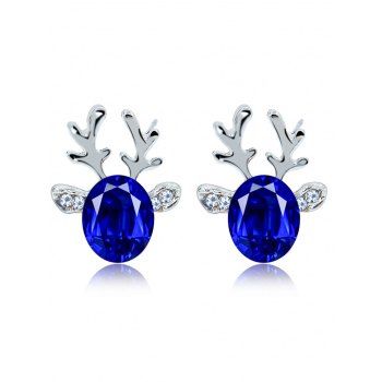 Christmas Crystal Gem Antler Studs Elegant 3D Reindeer Earrings