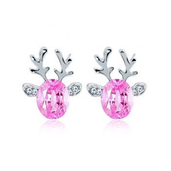 Christmas Crystal Gem Antler Studs Elegant 3D Reindeer Earrings