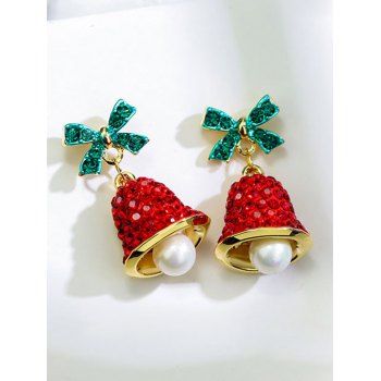 Christmas New Year Gift Bow Bell Pearl Earrings