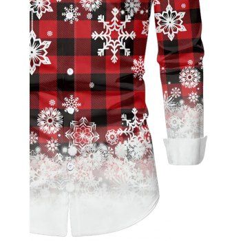 Christmas Plaid Snowflake Print Long Sleeve Button Up Shirt