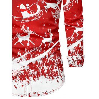 Christmas Santa Claus Snowflake Elk Print Long Sleeve Button Up Shirt