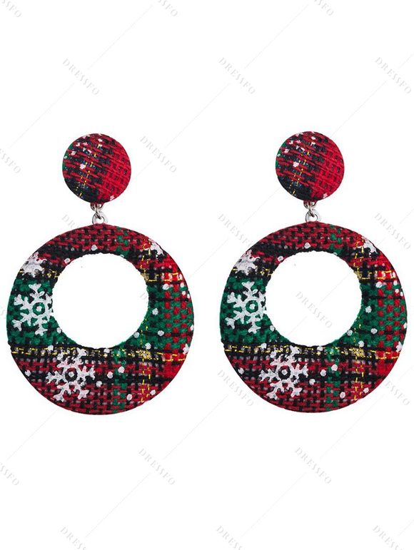 Boucles D'Oreilles de Noël Asymétriques Rondes Pendantes Rayées Flocon de Neige avec Bouton - Vert 