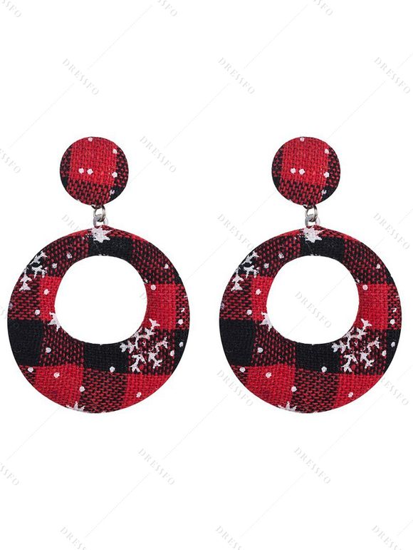 Boucles D'Oreilles de Noël Asymétriques Rondes Pendantes Rayées Flocon de Neige avec Bouton - multicolor B 