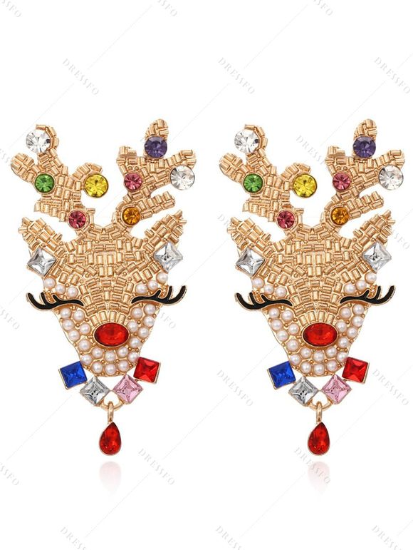 Boucles D'Oreilles de Noël Renne Exagérée Strass Incrusté avec Perle - d'or 