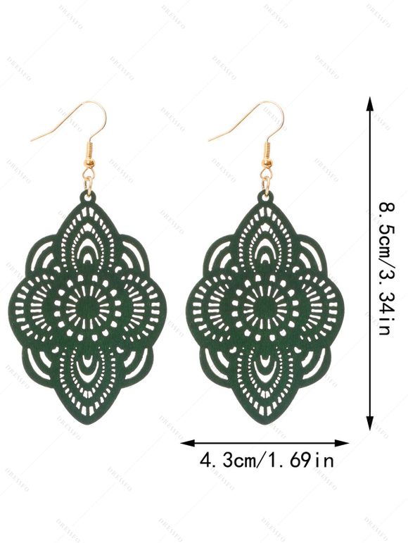Boucles D'Oreilles Vintage Pendantes Elégantes Florales Bois Sculpté Design - Vert profond 