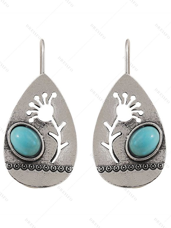 Boucles D'Oreilles Pendantes Vintage Evidées Goutte de Larme en Turquoise - Argent 