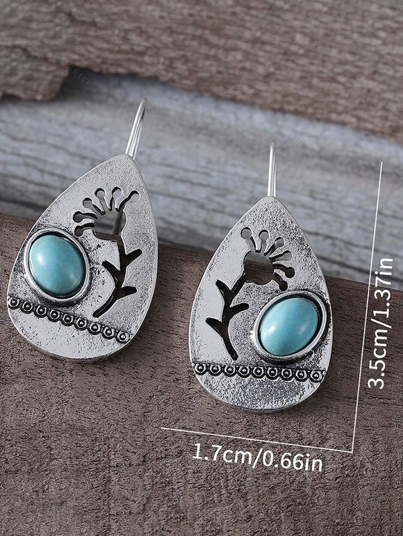 Boucles D'Oreilles Pendantes Vintage Evidées Goutte de Larme en Turquoise - Argent 