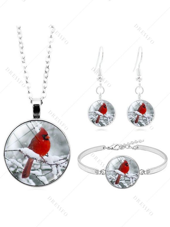 Parure de Collier avec Pendentif Goutte D'Eau Séchée Motif Oiseau Debout sur Une Boule - multicolor A 