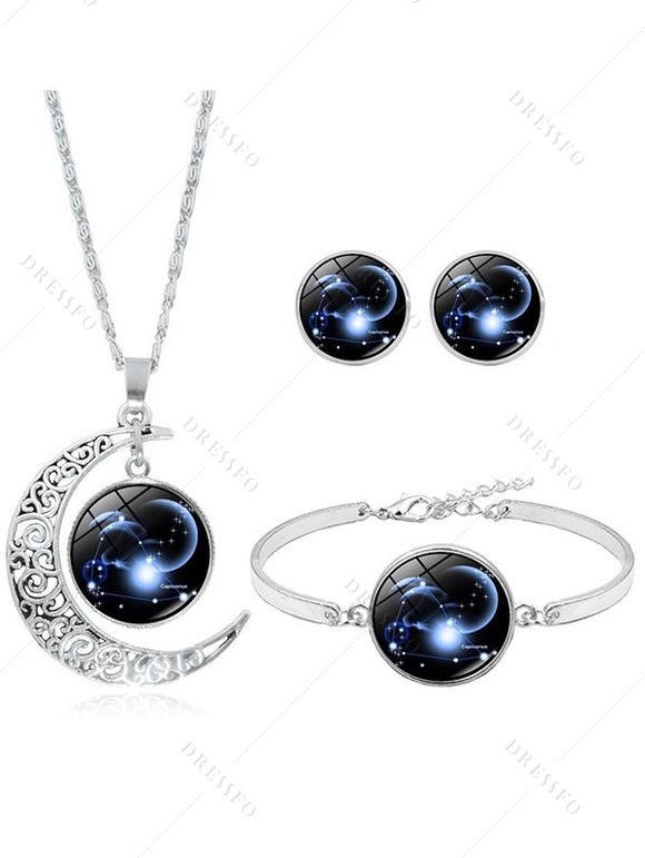 Ensemble de Collier de Boucles D'Oreilles et de Bracelet Galaxie Motif Signe du Zodiaque avec Pierre - Noir 