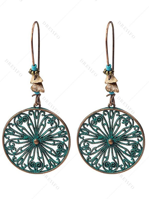 Boucles D'Oreilles Vintage Ethnique Motif Géométrique - Vert clair 