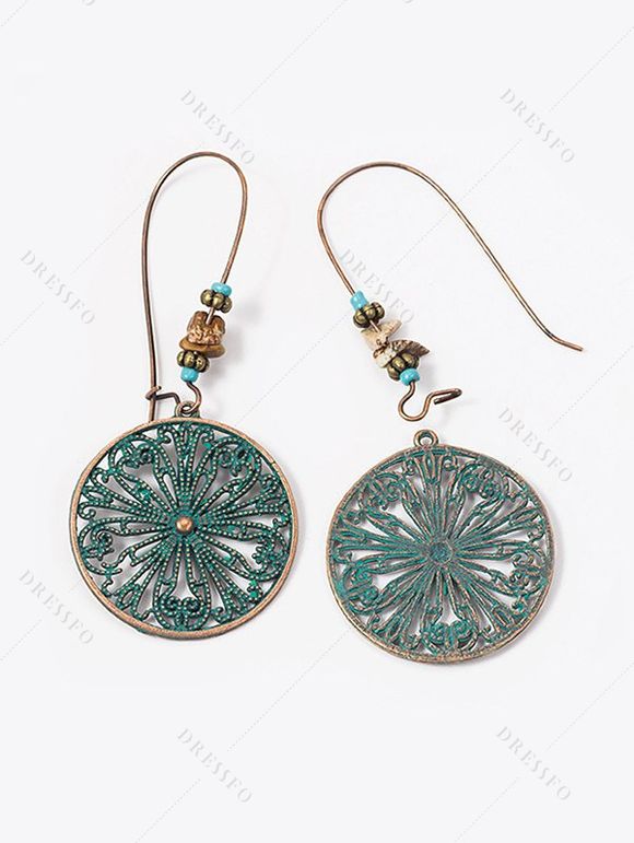 Boucles D'Oreilles Vintage Ethnique Motif Géométrique - Vert clair 