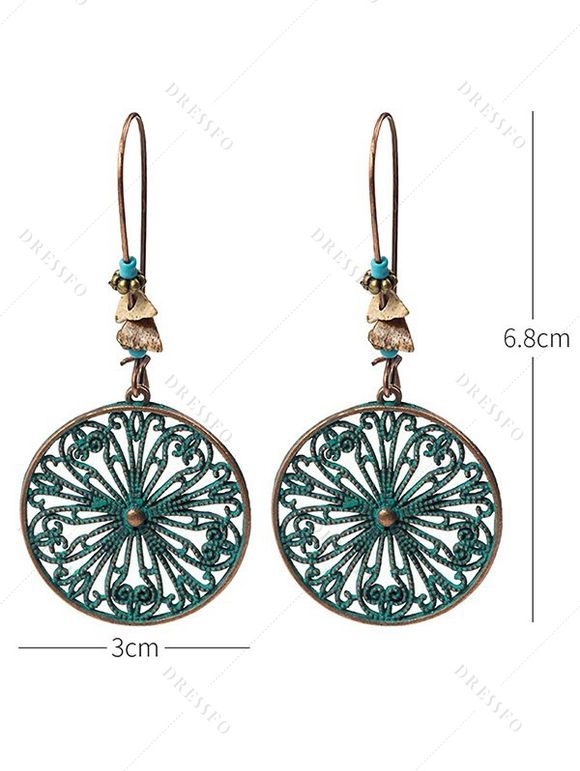 Boucles D'Oreilles Vintage Ethnique Motif Géométrique - Vert clair 