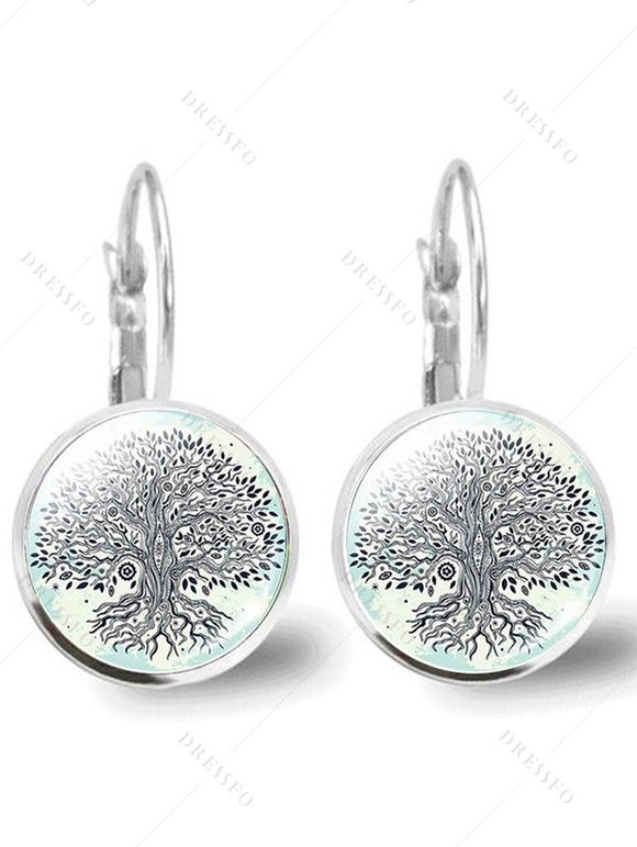 Boucles D'Oreilles Motif Arbre de Vie et Pierre Précieuse - Blanc 