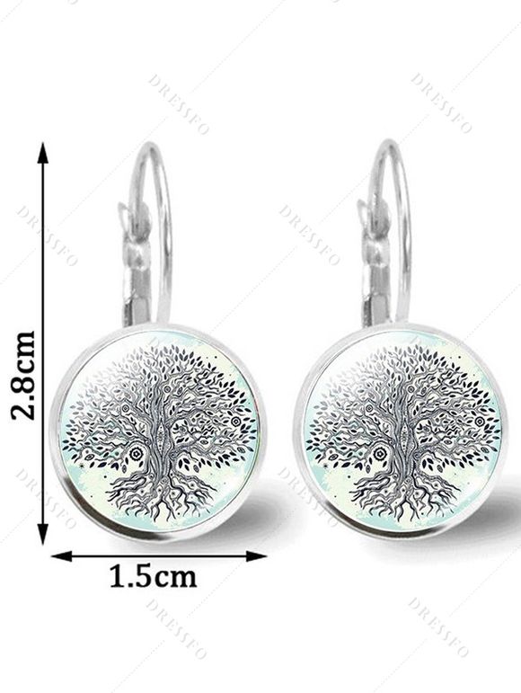 Boucles D'Oreilles Motif Arbre de Vie et Pierre Précieuse - Blanc 