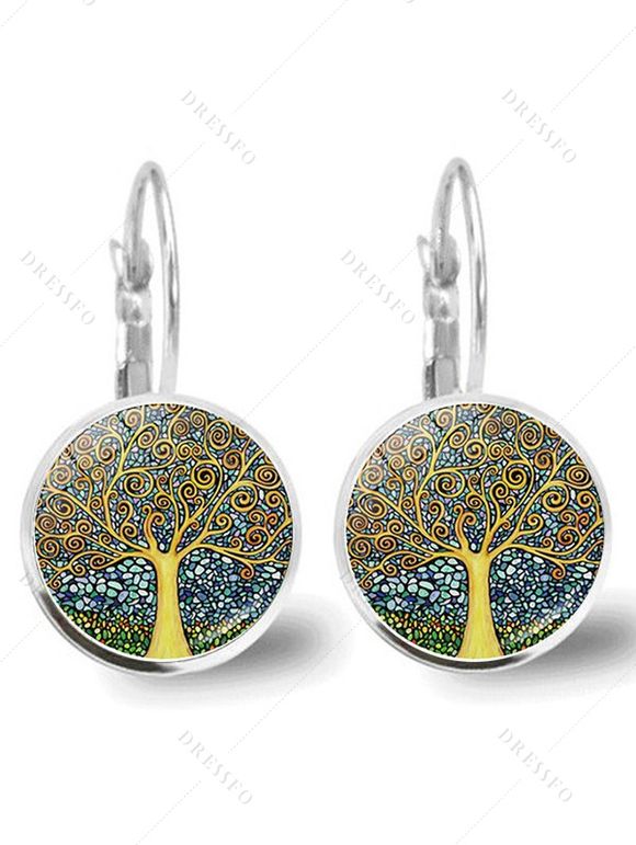 Boucles D'Oreilles Motif Arbre de Vie et Pierre Précieuse - multicolor A 