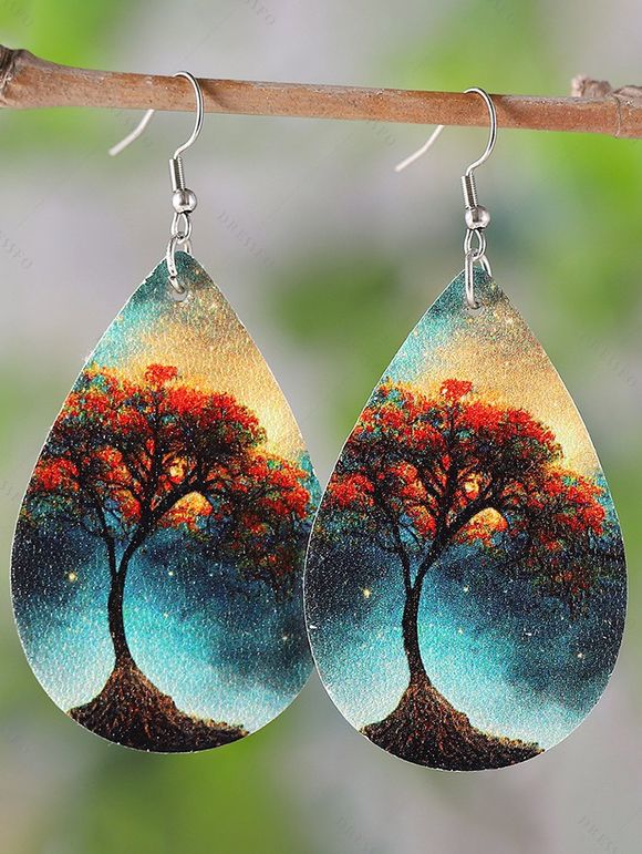 Boucles D'oreilles Goutte de Larme en Arbre de Vie - multicolor B 