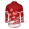 Chemise Boutonnée Père Noël Cerf et Flocon de Neige Imprimés à Manches Longues - Rouge 5XL