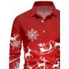 Chemise Boutonnée Père Noël Cerf et Flocon de Neige Imprimés à Manches Longues - Rouge 2XL