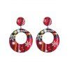 Boucles D'Oreilles de Noël Asymétriques Rondes Pendantes Rayées Flocon de Neige avec Bouton - multicolor A 