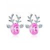 Boucles D'Oreilles Élégantes Motif Renne de Noël Clous et Pierres 3D - Rose clair 