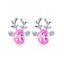 Boucles D'Oreilles Élégantes Motif Renne de Noël Clous et Pierres 3D - Rose clair 