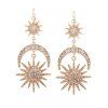 Boucles D'Oreilles Pendantes Design Lune Etoile Soleil et Strass Style Vintage - d'or 