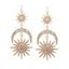 Boucles D'Oreilles Pendantes Design Lune Etoile Soleil et Strass Style Vintage - d'or 