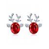 Boucles D'Oreilles Élégantes Motif Renne de Noël Clous et Pierres 3D - Rouge 