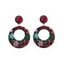 Boucles D'Oreilles de Noël Asymétriques Rondes Pendantes Rayées Flocon de Neige avec Bouton - multicolor B 