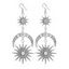 Boucles D'Oreilles Pendantes Design Lune Etoile Soleil et Strass Style Vintage - Argent 