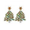 Boucles D'Oreilles Elégantes Evidées Sapin de Noël avec Strass Incrusté - Vert 