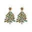 Boucles D'Oreilles Elégantes Evidées Sapin de Noël avec Strass Incrusté - Vert 