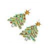 Boucles D'Oreilles Elégantes Evidées Sapin de Noël avec Strass Incrusté - Vert 