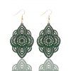 Boucles D'Oreilles Vintage Pendantes Elégantes Florales Bois Sculpté Design - Vert profond 