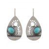 Boucles D'Oreilles Pendantes Vintage Evidées Goutte de Larme en Turquoise - Argent 