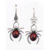 Boucles D'Oreilles D'Halloween Punk Pendantes Araignée en Email - Rouge foncé 