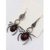 Boucles D'Oreilles D'Halloween Punk Pendantes Araignée en Email - Rouge foncé 