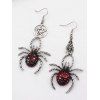 Boucles D'Oreilles D'Halloween Punk Pendantes Araignée en Email - Rouge foncé 