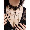 Collier en Dentelle avec Pendentif Lacets Croisés dans le Noir et Pierres Précieuses Style Gothique - Noir 