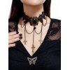 Collier en Dentelle avec Pendentif Lacets Croisés dans le Noir et Pierres Précieuses Style Gothique - Noir 