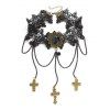 Collier en Dentelle avec Pendentif Lacets Croisés dans le Noir et Pierres Précieuses Style Gothique - Noir 