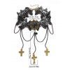 Collier en Dentelle avec Pendentif Lacets Croisés dans le Noir et Pierres Précieuses Style Gothique - Noir 