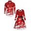 Christmas Elk Santa Claus Snowflake Print Long Sleeve Belted Dress And Button Up Shirt Matching Outfit - Rouge S | US 4