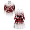 Christmas Plaid Snowflake Ombre Print Belted Long Sleeve Dress And Button Up Shirt Matching Outfit - Rouge S | US 4